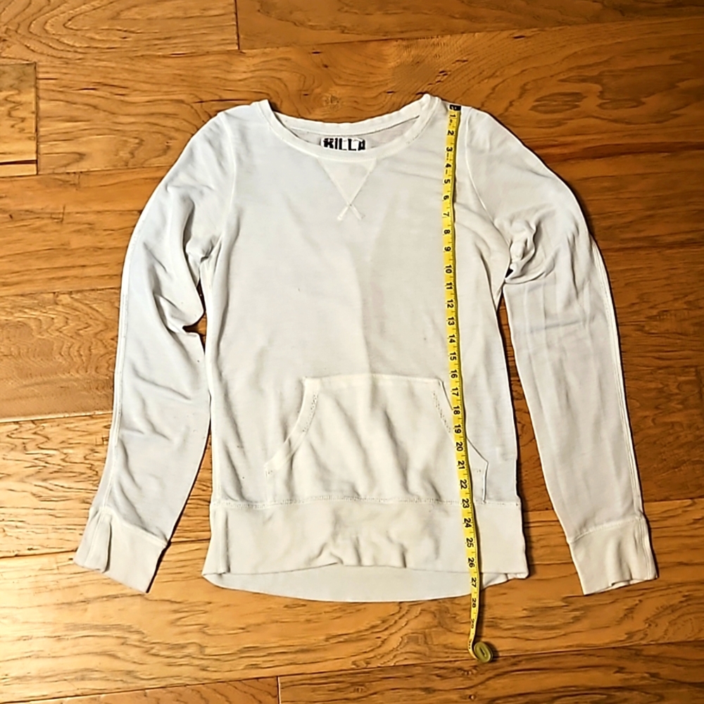 Billabong Sheer Long Sleeve Top White Shirt Large Kangaroo Pocket Women's - Picture 2 of 6